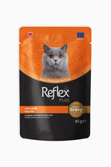 Refles Plus Kuzulu Gravy Soslu ve Et Parçacıklı Yetişkin Kedi Yaş Maması 85 gr