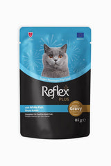 Reflex Plus Beyaz Balıklı Gravy Soslu ve Et Parçacıklı Yetişkin Kedi Yaş Maması 85 gr