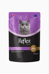 Reflex Plus Somonlu & Ton Balıklı Jelly Soslu ve Et Parçacıklı Yetişkin Kedi Yaş Maması 85 gr