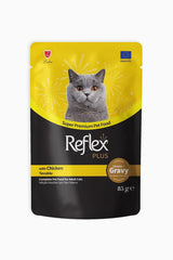 Reflex Plus Tavuklu Gravy Soslu ve Et Parçacıklı Yetişkin Kedi Yaş Maması 85 gr