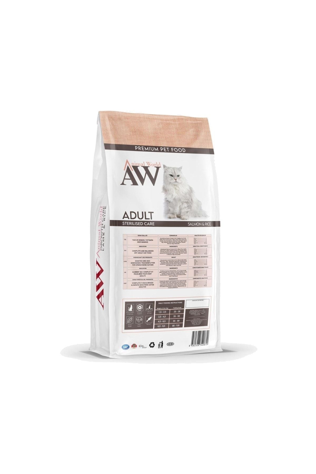 Animal World Somonlu Kısırlaştırılmış Yetişkin Kedi Kuru Maması 15 kg
