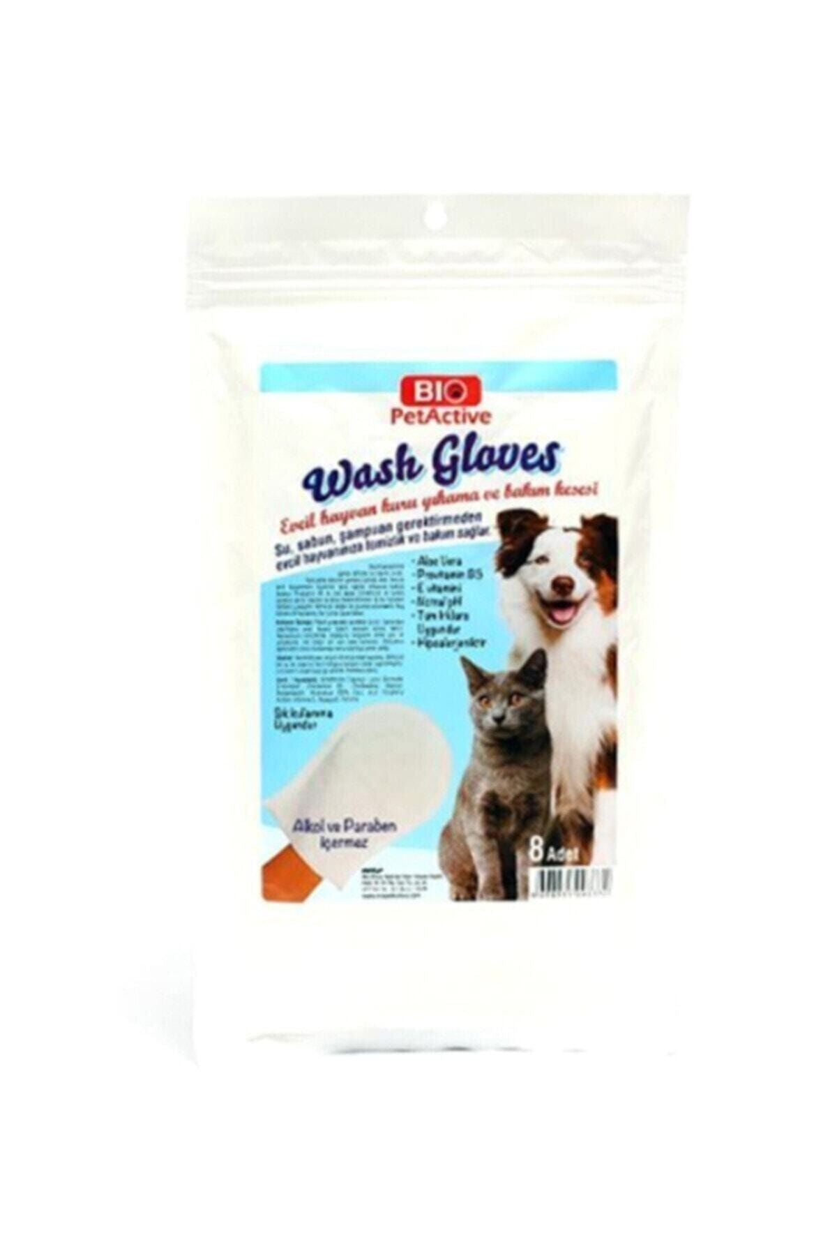 Bio Petactive Wash Gloves Kedi ve Köpek Temizleme Mendili Büyük Boy (8 Adet)