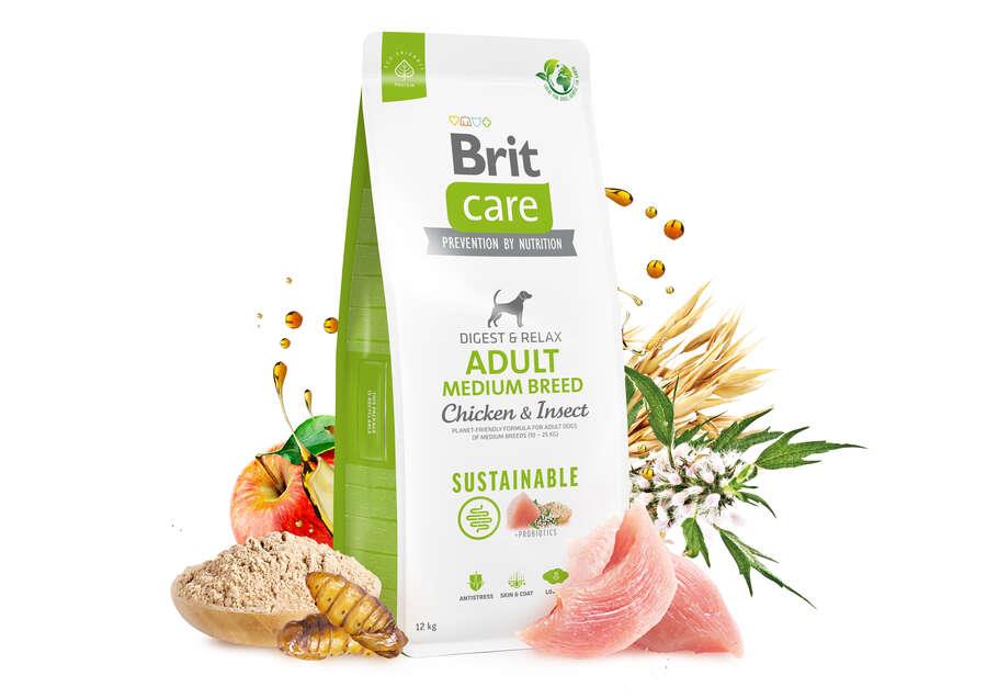 Brit Care Sustainable Tavuklu ve Pirinçli Larva Proteinli Orta Irk Yetişkin Köpek Kuru Maması 12 kg