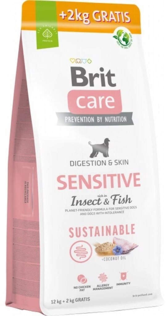 Brit Care Sustainable Balıklı ve Pirinçli Larva Proteinli Sensitive Yetişkin Köpek Kuru Maması 12+2 kg