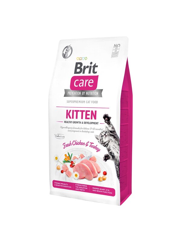 Brit Care Grain-Free Tahılsız Tavuklu ve Hindili Sağlıklı Büyüme & Gelişim Destekleyici Yavru Kedi Kuru Maması 7 kg