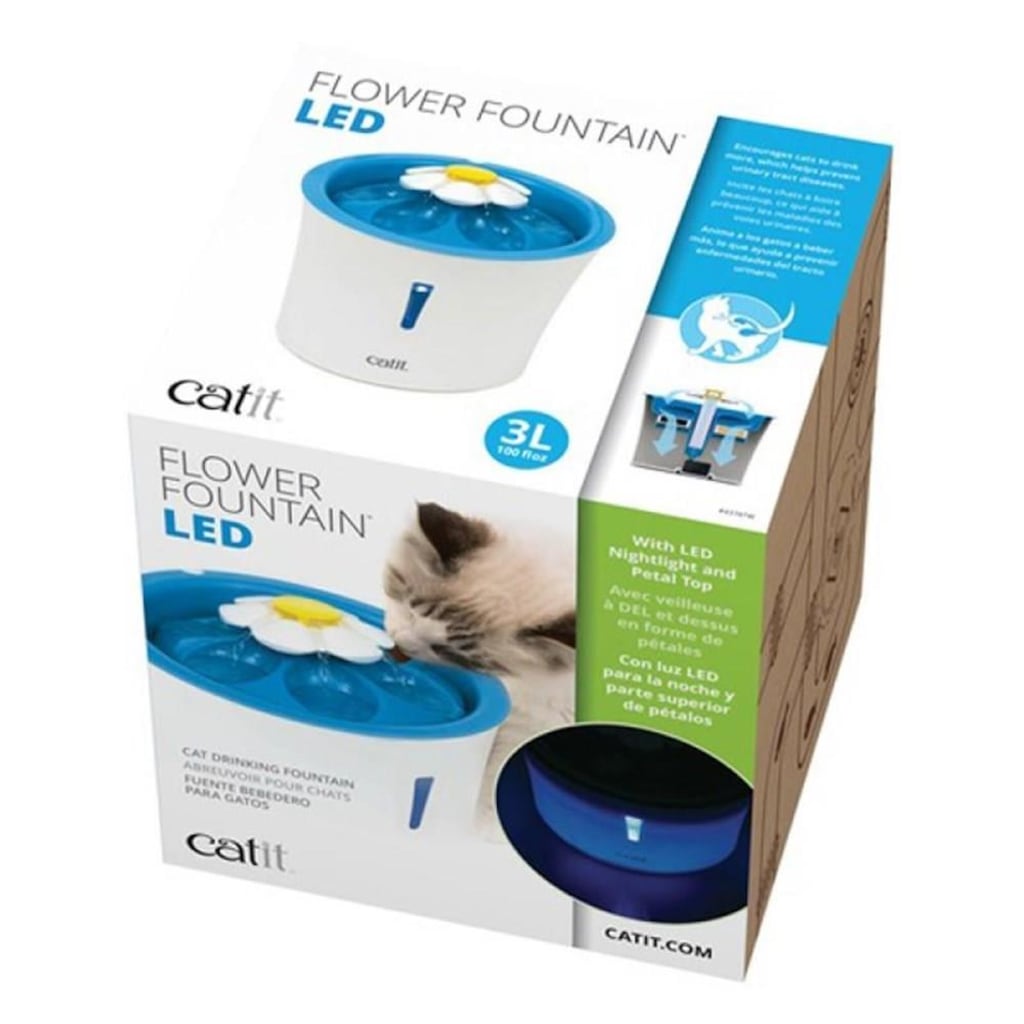 Catit Led Işıklı Kedi Su Kabı Mavi 3 lt