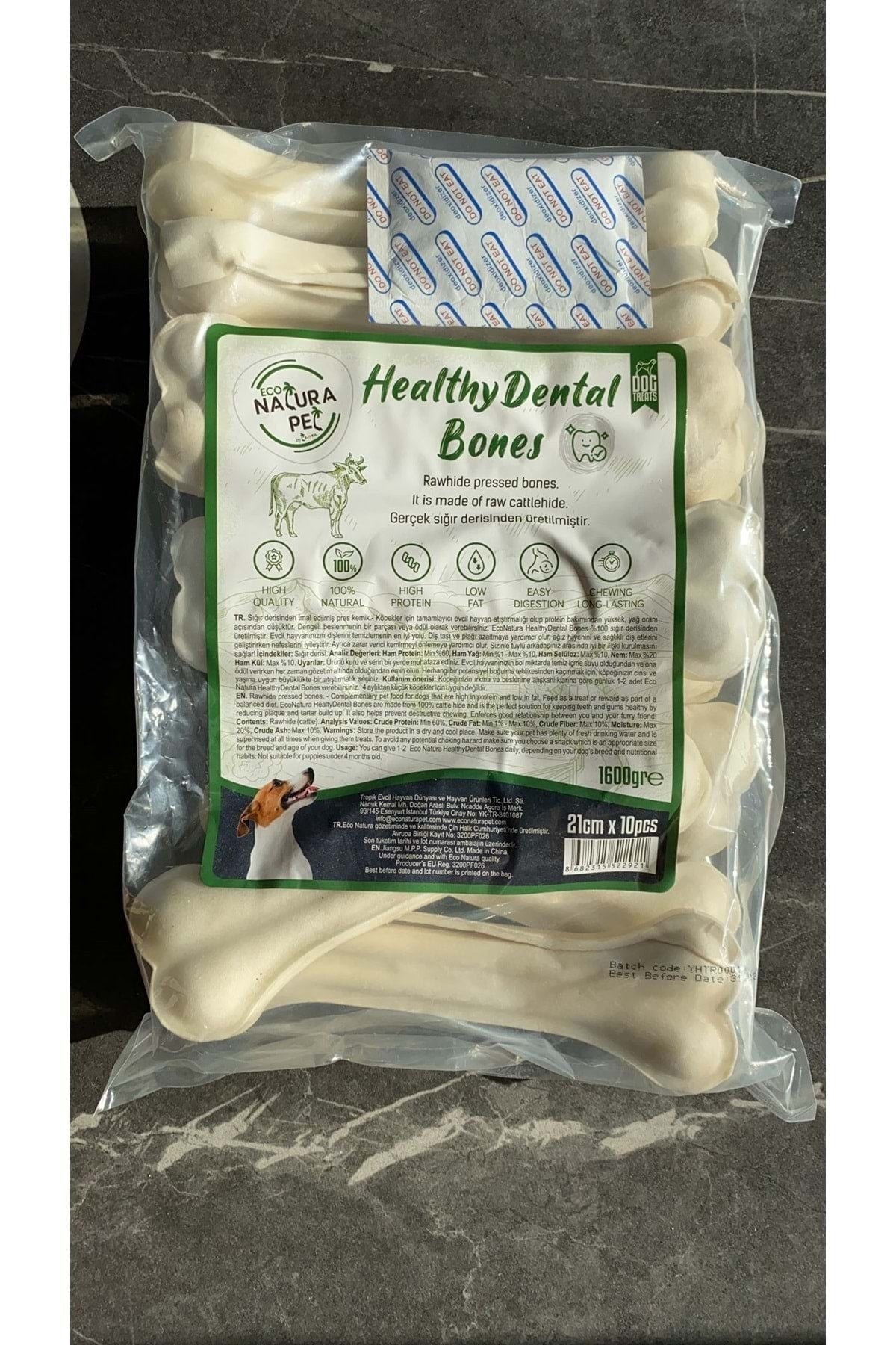 Eco Natura Pet Healty Dental Bones Beyaz Pres Kemik 21 cm 10'lu 1600 gr