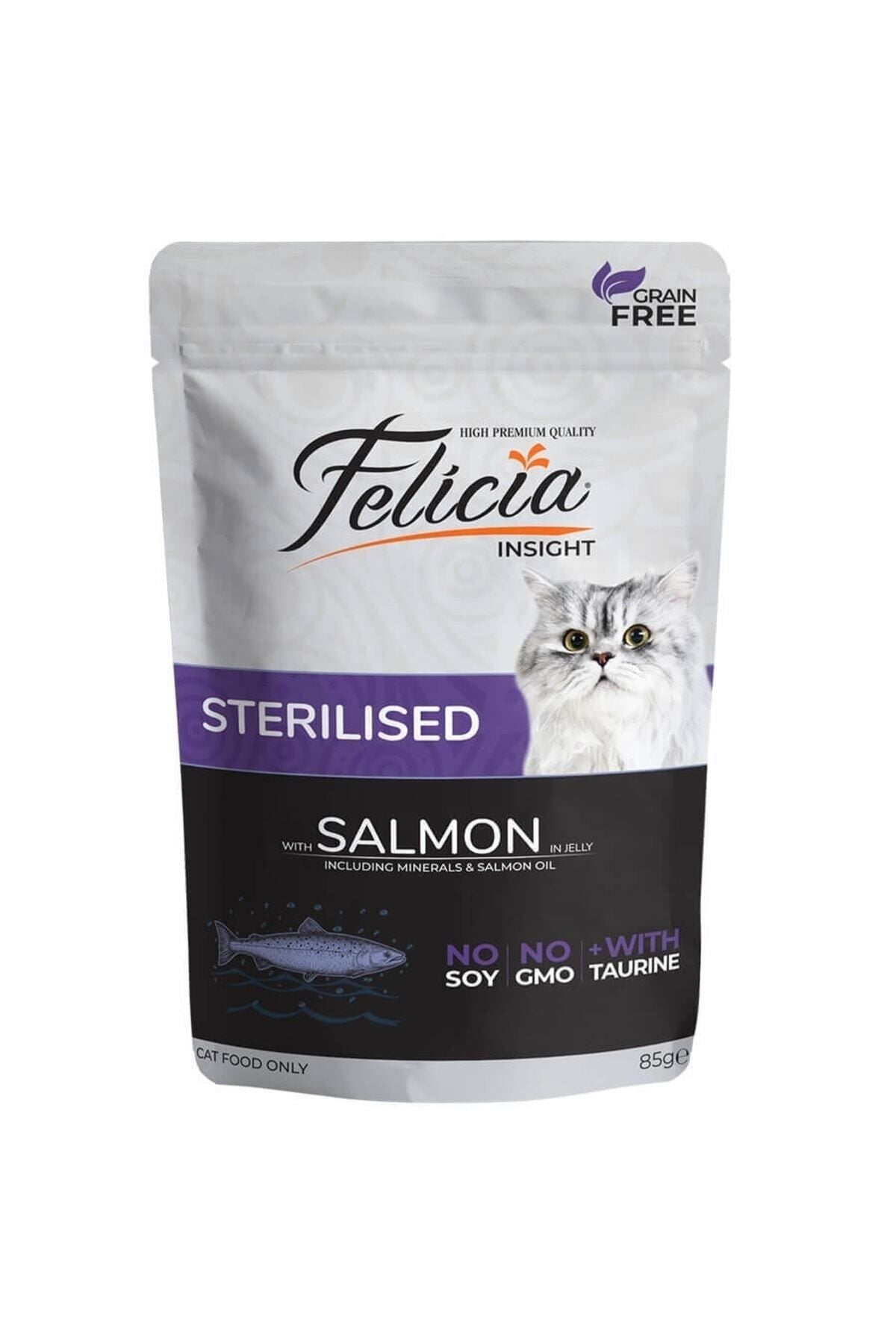 Felicia Tahılsız Somonlu Kısırlaştırılmış Yetişkin Kedi Pouch Yaş Maması 85 gr