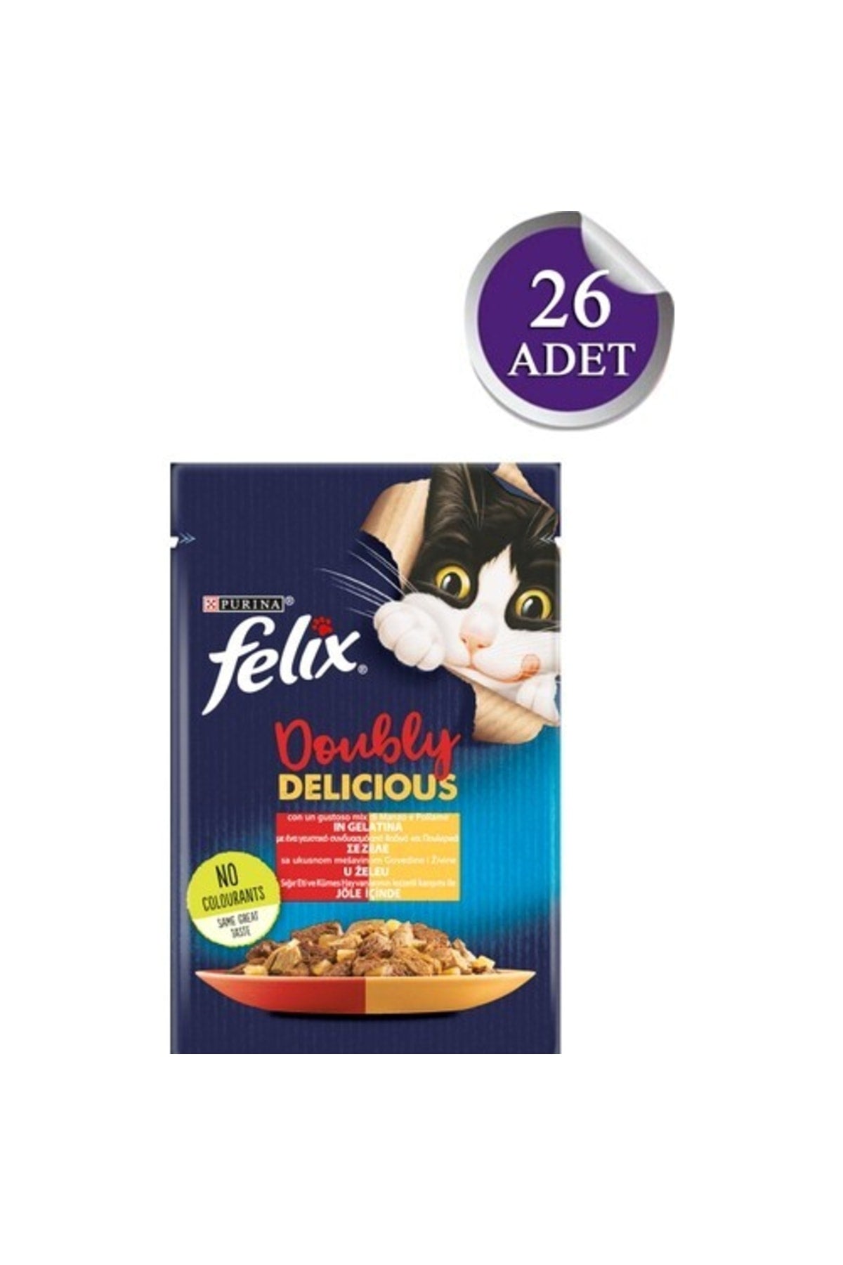 Felix Sığırlı ve Tavuklu Yetişkin Kedi Yaş Maması 26 X 85 gr