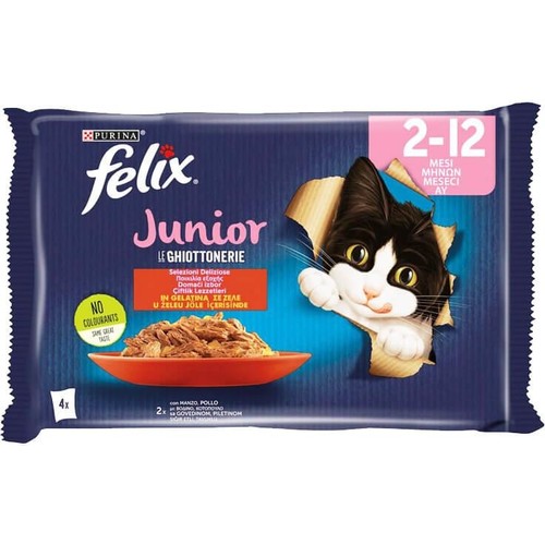 Felix Sığırlı ve Tavuklu Yavru Kedi Yaş Maması 4 X 85 gr (Avantajlı Paket)