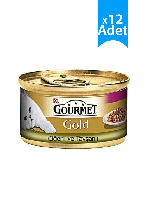 Gourmet Gold Çifte Lezzet Ciğerli ve Tavşanlı Yetişkin Kedi Konserve Yaş Maması 12X85 gr