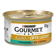 Gourmet Gold Çifte Lezzet Ciğerli ve Tavşanlı Yetişkin Kedi Konserve Yaş Maması 24X85 gr