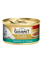 Gourmet Gold Parça Etli Somonlu ve Tavuklu Yetişkin Kedi Konserve Yaş Maması  85 gr