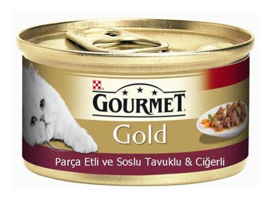 Gourmet Gold Parça Etli Tavuklu ve Ciğerli Yetişkin Kedi Konserve Maması 24X85 gr