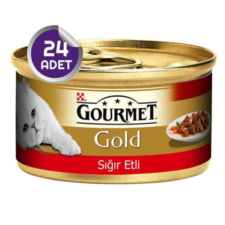 Gourmet Gold Parça Etli Sığırlı Yetişkin Kedi Konserve Yaş Maması 24X85 gr