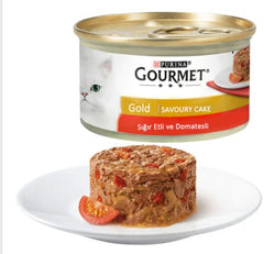 Gourmet Gold Savoury Cake Sığırlı ve Domatesli Yetişkin Kedi Konserve Yaş Maması 24X85 gr