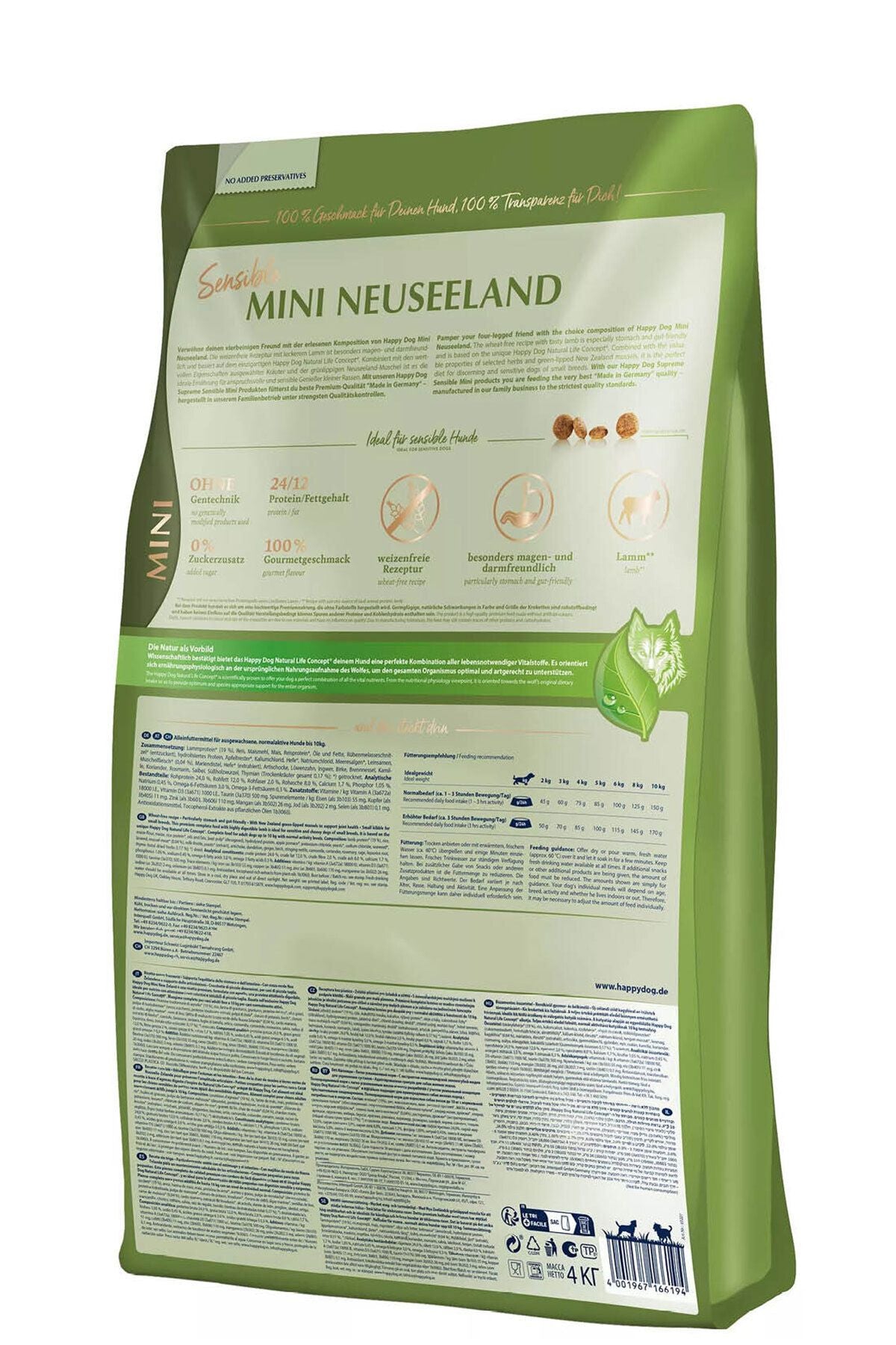 Happy Dog Sensible Mini Neuseeland Kuzulu Mini Irk Yetişkin Köpek Kuru Maması 10 kg