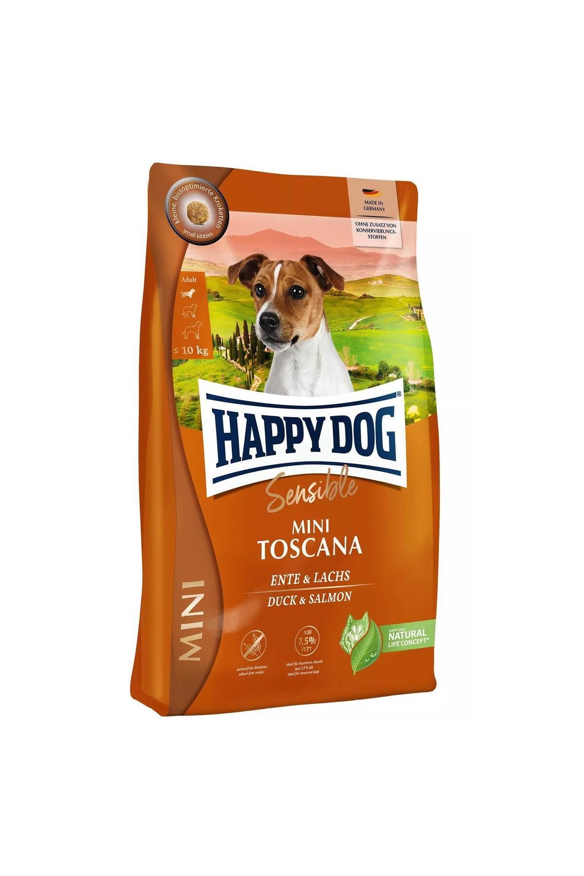 Happy Dog Toscana Ördekli ve Somonlu Sensitive Mini Irk Yetişkin Köpek Kuru Maması 4 kg