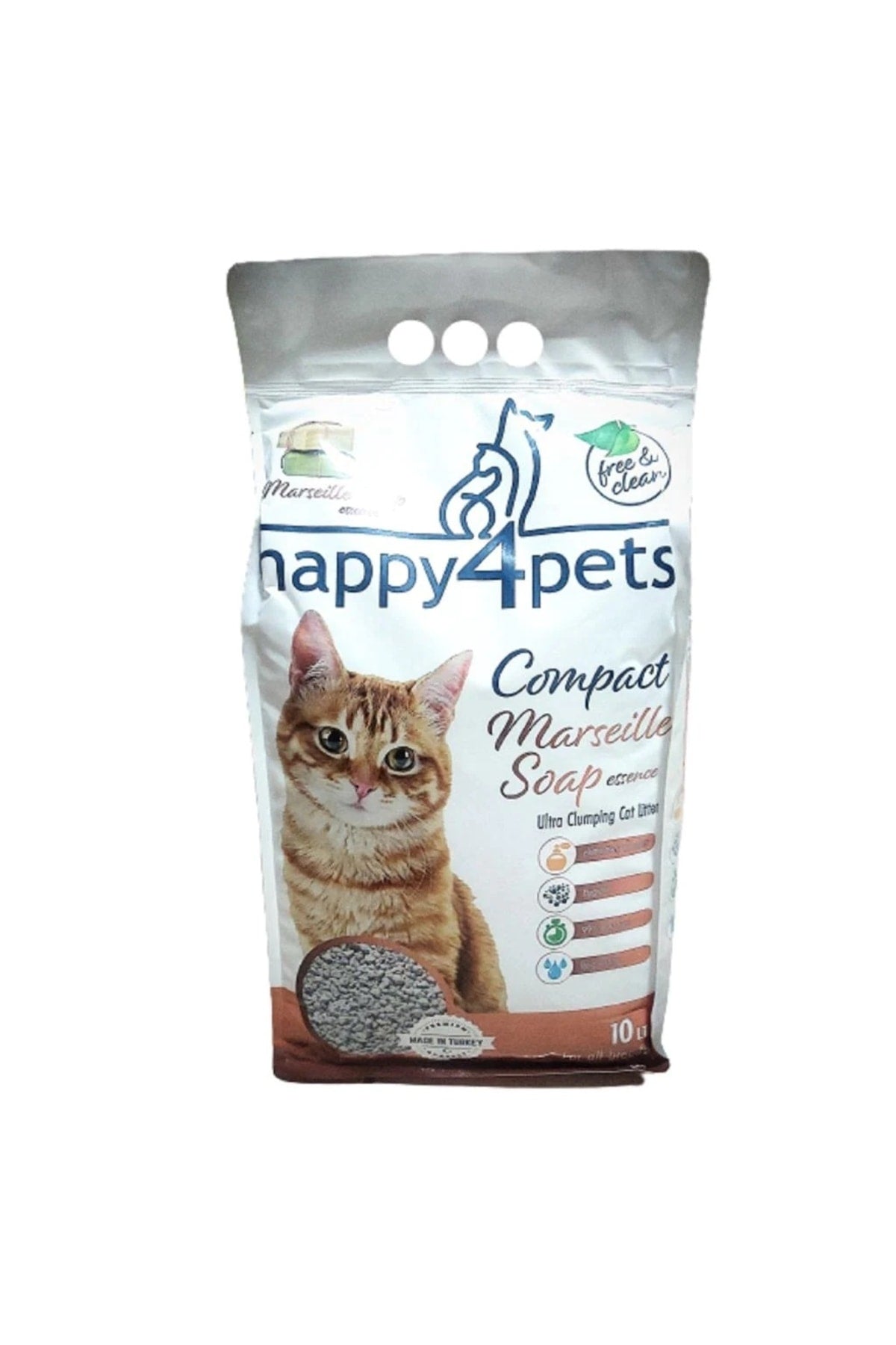 Happy4Pets Marsilya Sabunlu Topaklaşan Bentonit Kedi Kumu 10 lt