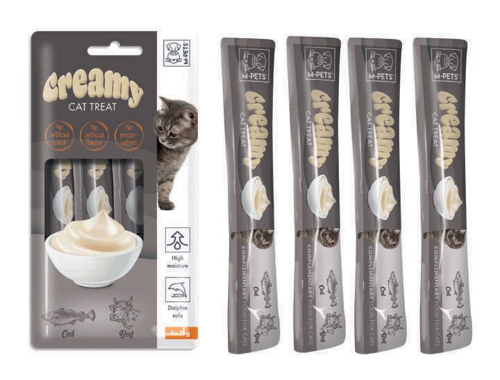 M-Pets Creamy Morina Balıklı ve Sığır Etli Yetişkin Kedi Sıvı Ödül Maması 4X15 gr