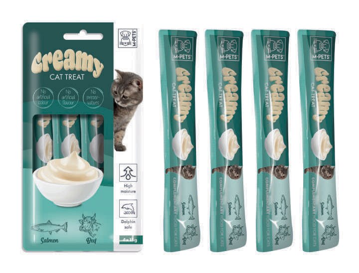 M-Pets Creamy Somonlu ve Sığır Etli Kedi Sıvı Ödül Maması 4X15 gr