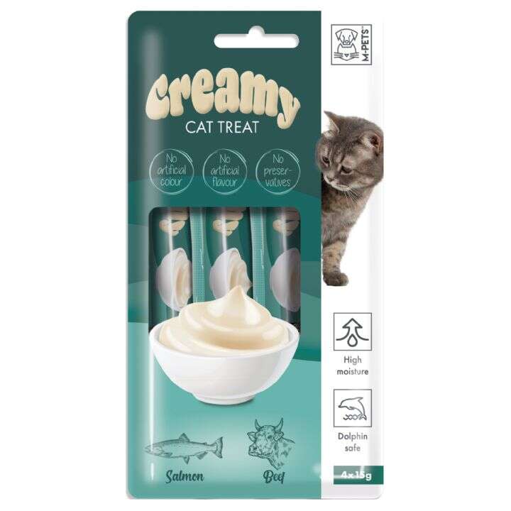 M-Pets Creamy Somonlu ve Sığır Etli Kedi Sıvı Ödül Maması 4X15 gr