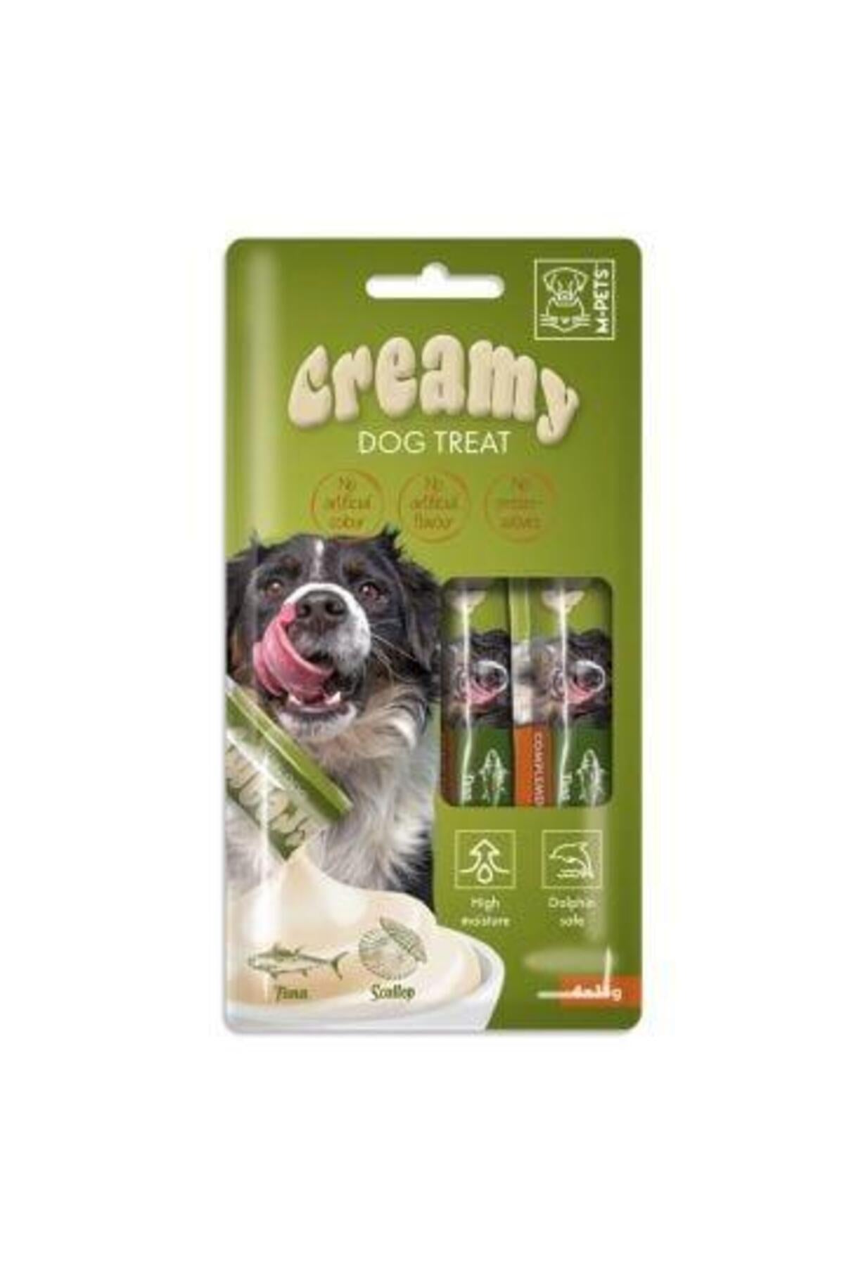 M-Pets Creamy Ton Balıklı ve Deniz Taraklı Yetişkin Köpek Sıvı Ödül Maması 4X15 gr