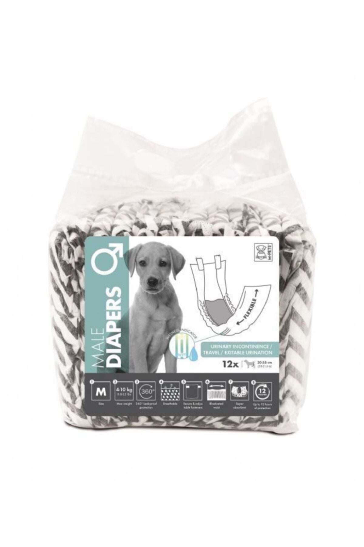 M-Pets Diapers Erkek Köpekler İçin Külot Bez M 28-42 cm 12'li