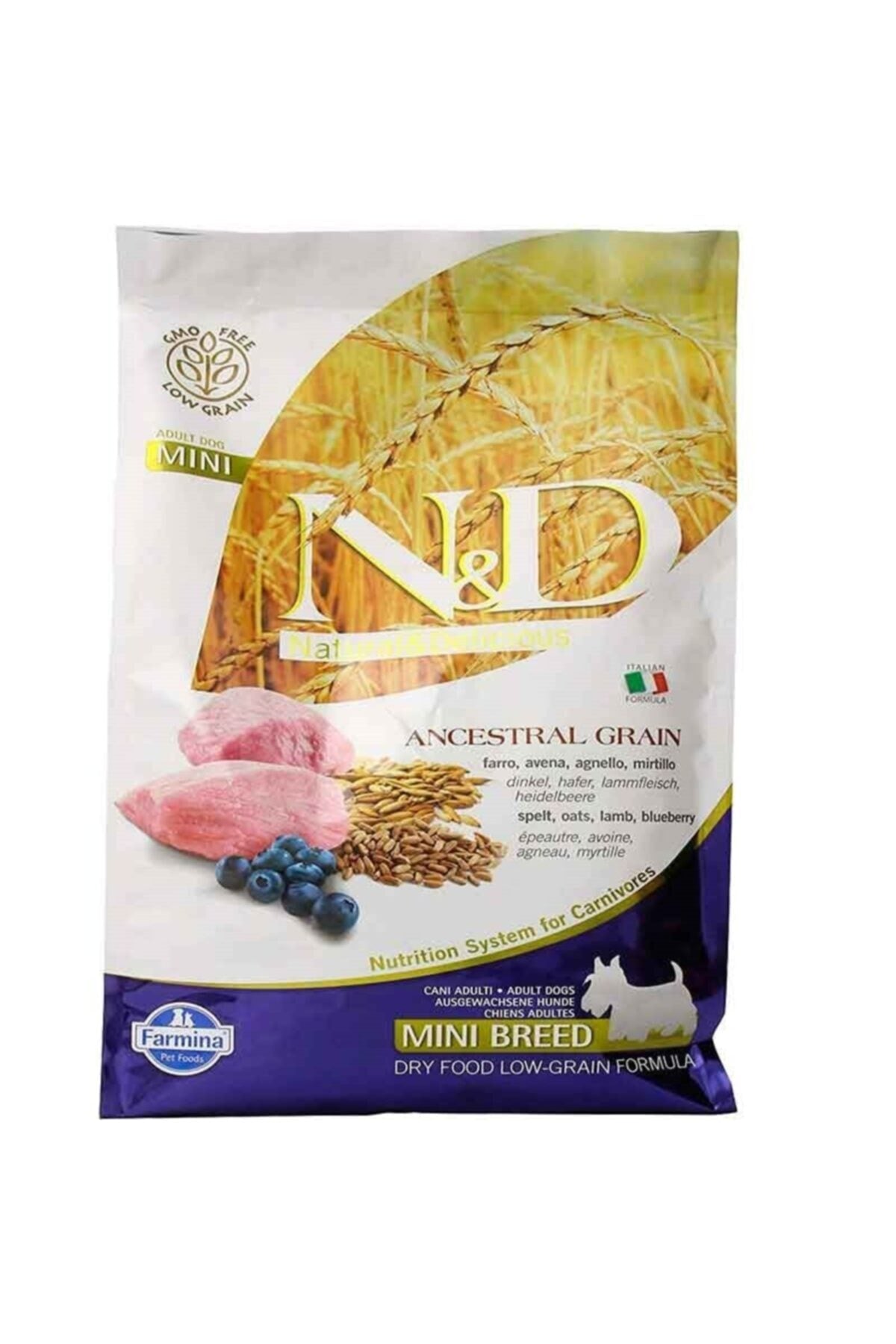 N&D A.Grain Düşük Tahıllı Kuzulu ve Yaban Mersinli Mini Irk Yetişkin Köpek Kuru Maması 2,5 kg