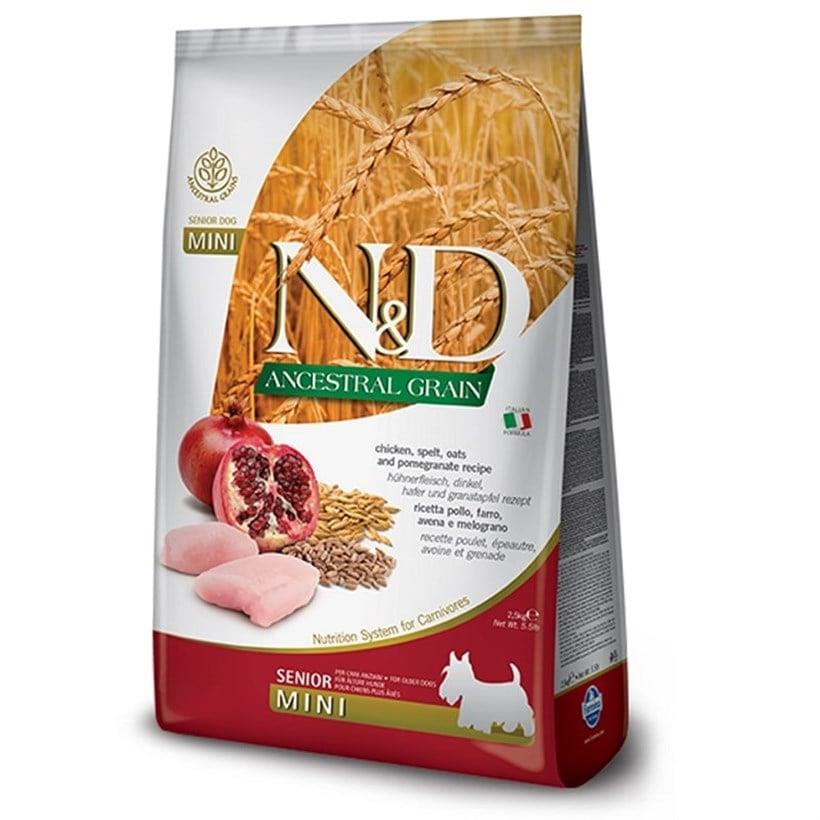 N&D A.Grain Düşük Tahıllı Tavuklu ve Narlı Senior Mini Irk Yaşlı Köpek Kuru Maması 2,5 kg