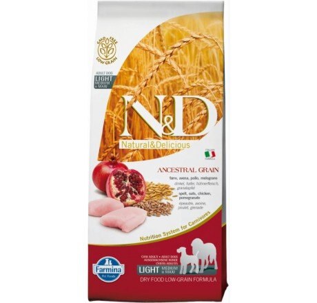 N&D A.Grain Düşük Tahıllı Tavuklu ve Narlı Light Orta ve Büyük Irk Köpek Kuru Maması 12 kg