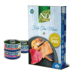 N&D Fish Trio Menü Somonlu ve Karidesli Yetişkin Kedi Konserve Yaş Maması 6 X 70 gr