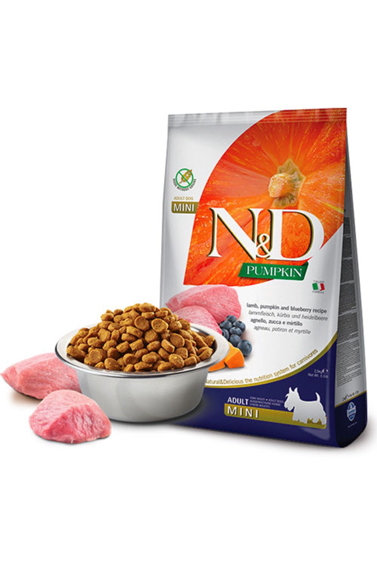 N&D Pumpkin Tahılsız Kuzulu ve Yaban Mersinli Mini Irk Yetişkin Köpek Kuru Maması 2.5 kg