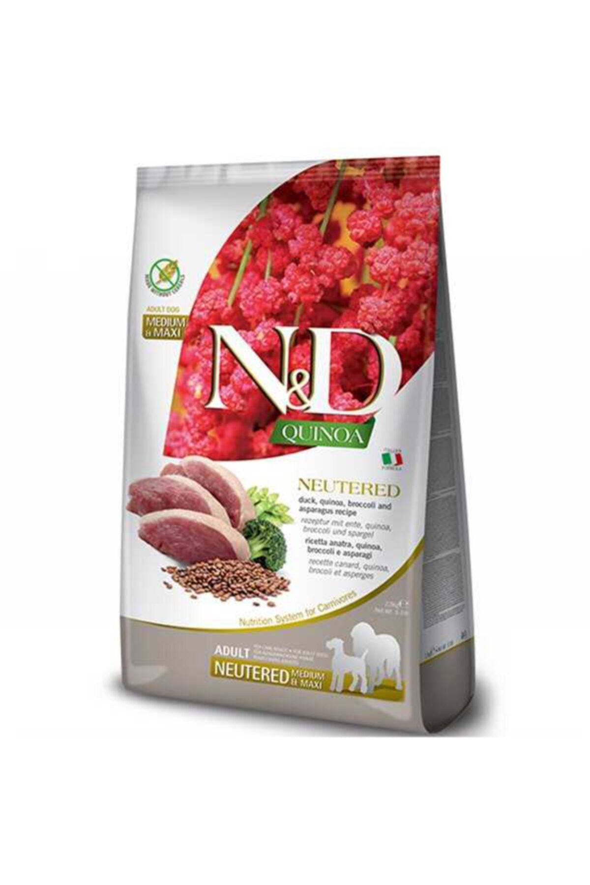 N&D Quinoa Tahılsız Ördek & Brokoli ve Kuşkonmazlı Kısırlaştırılmış Orta ve Büyük Irk Yetişkin Köpek Kuru Maması 2,5 kg