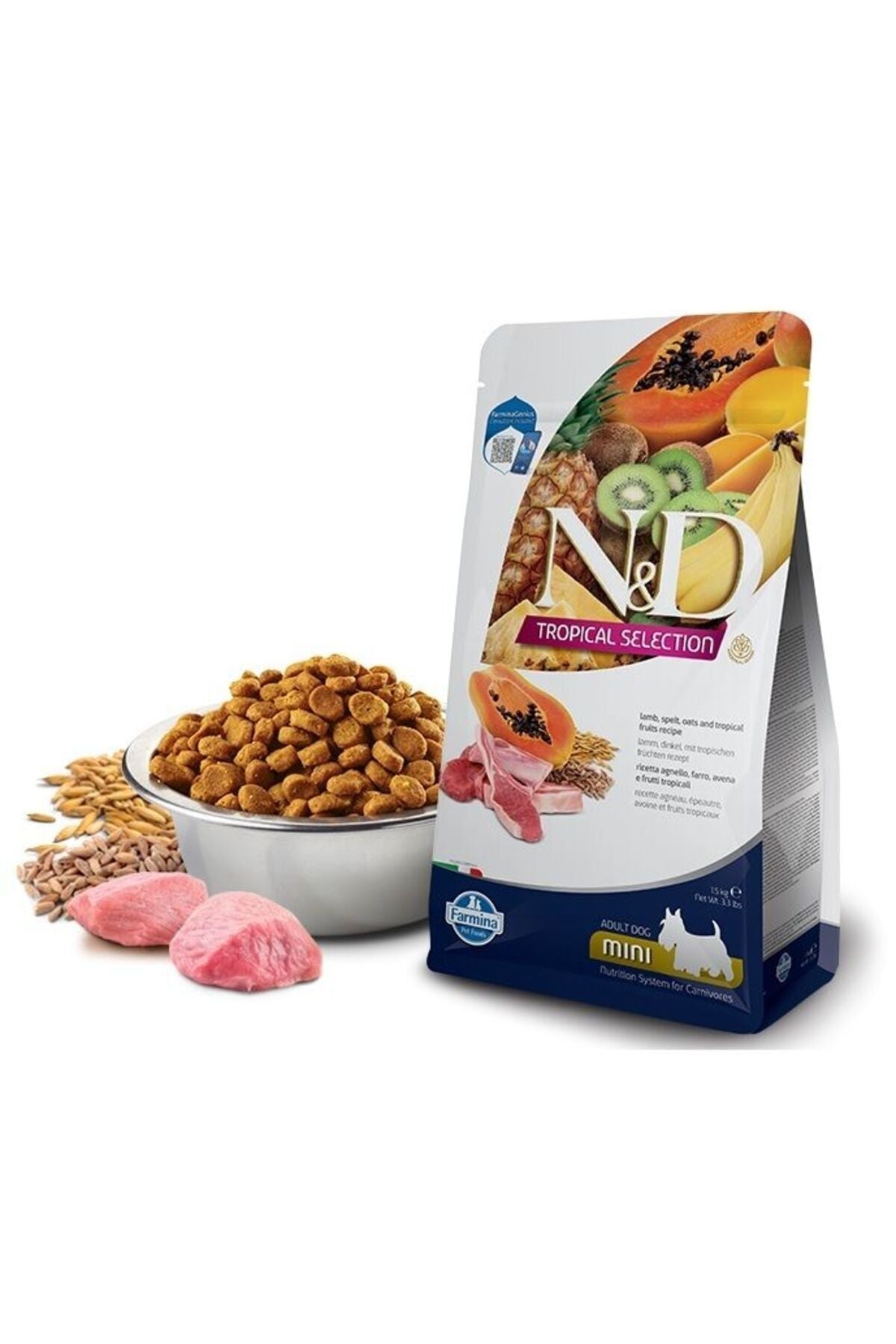 N&D Tropical Selection Kuzulu ve Tropikal Meyveli Mini Irk Yetişkin Köpek Kuru Maması 1,5 kg