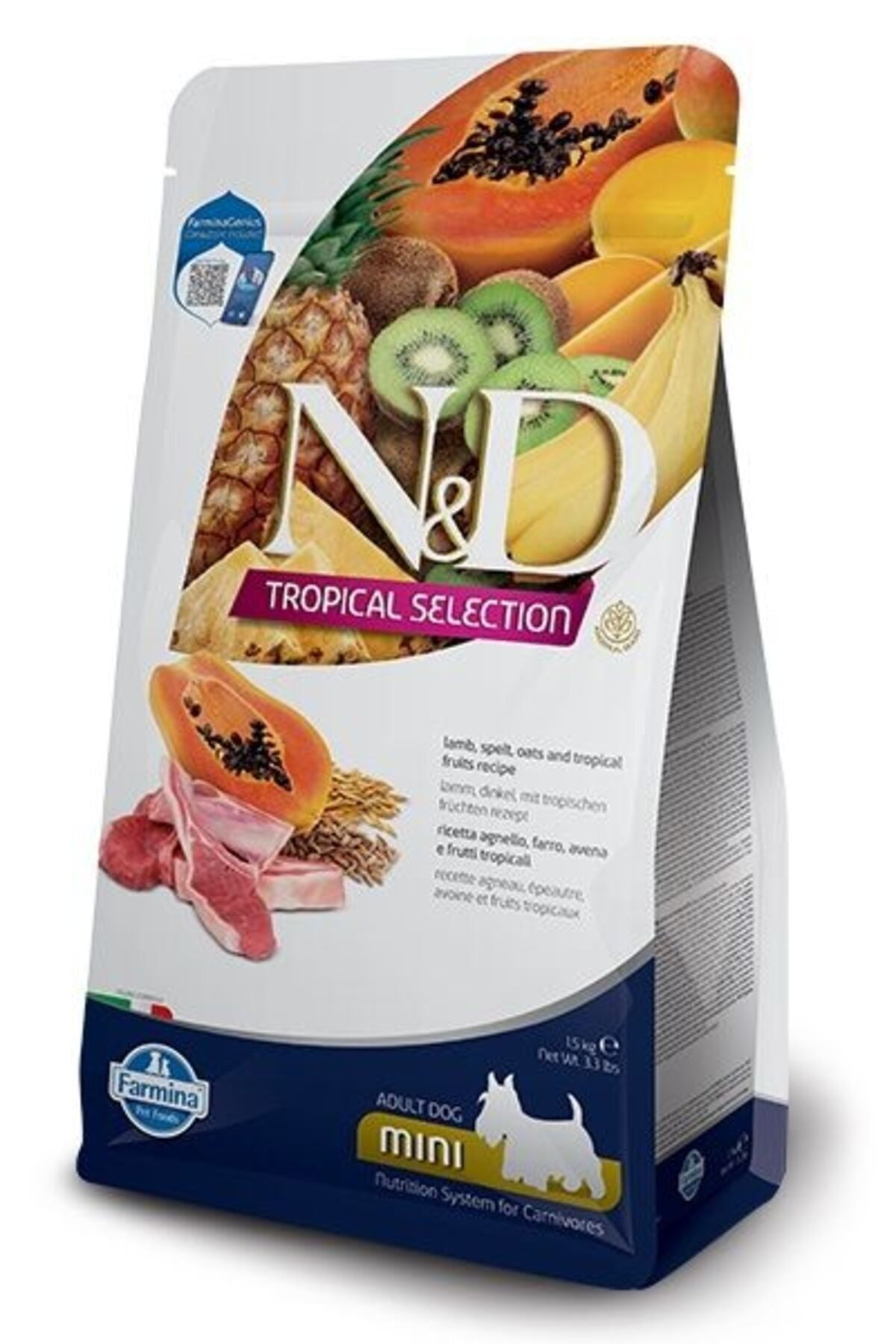 N&D Tropical Selection Kuzulu ve Tropikal Meyveli Mini Irk Yetişkin Köpek Kuru Maması 1,5 kg