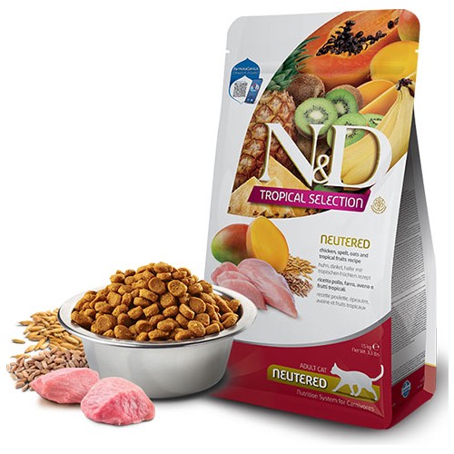 N&D Tropical Selection Tavuklu ve Tropikal Meyveli Kısırlaştırılmış Yetişkin Kedi Kuru Maması 1,5 kg