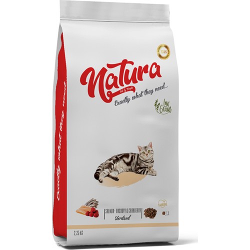 Natura Düşük Tahıllı Somonlu Hamsili ve Böğürtlenli Kısırlaştırılmış Yetişkin Kedi Kuru Maması 2.25 kg