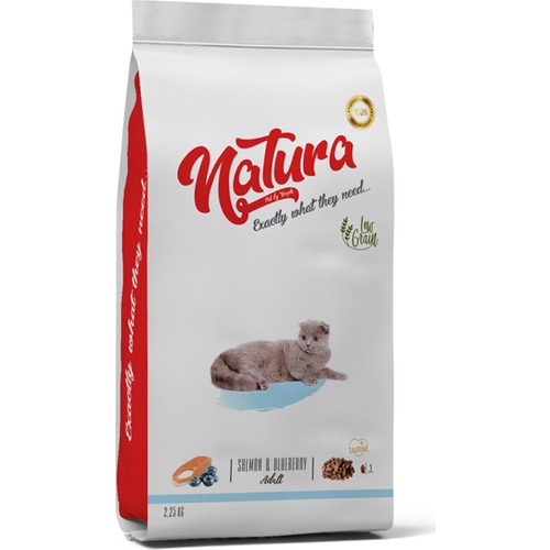 Natura Düşük Tahıllı Somonlu ve Yaban Mersinli Yetişkin Kedi Kuru Maması 2.25 kg