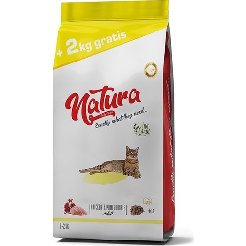 Natura Düşük Tahıllı Tavuklu ve Narlı Yetişkin Kedi Kuru Maması 8+2 kg