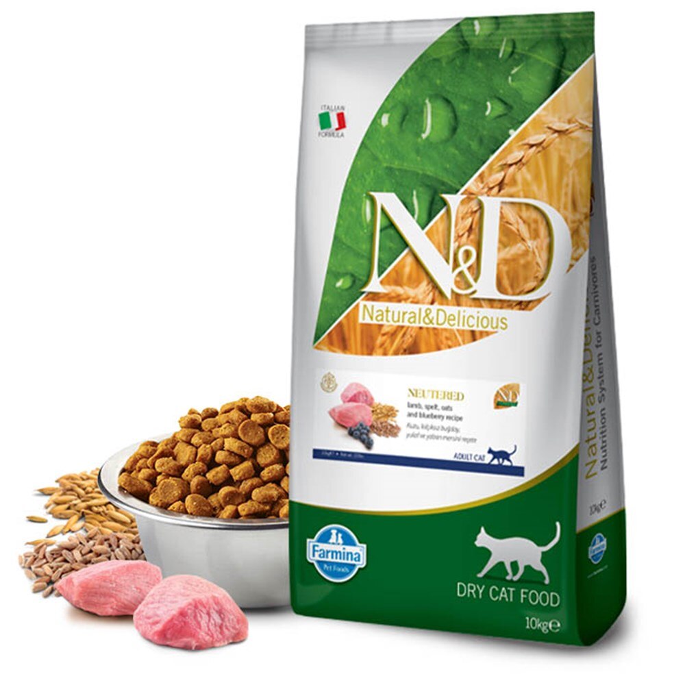 N&D A.Grain Düşük Tahıllı Kuzulu ve Yaban Mersinli Kısırlaştırılmış Yetişkin Kedi Kuru Maması 10 kg