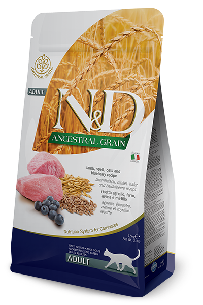 N&D A.Grain Düşük Tahıllı Kuzulu ve Yaban Mersinli Yetişkin Kedi Kuru Maması 1,5 kg