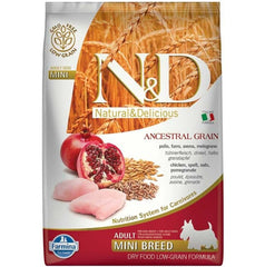 N&D A.Grain Düşük Tahıllı Tavuklu ve Narlı Mini Irk Yetişkin Köpek Kuru Maması 7 kg