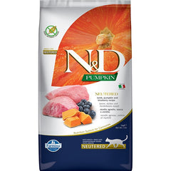 N&D Pumpkin Tahılsız Kuzulu ve Yaban Mersinli Kısırlaştırılmış Yetişkin Kedi Kuru Maması 5 kg