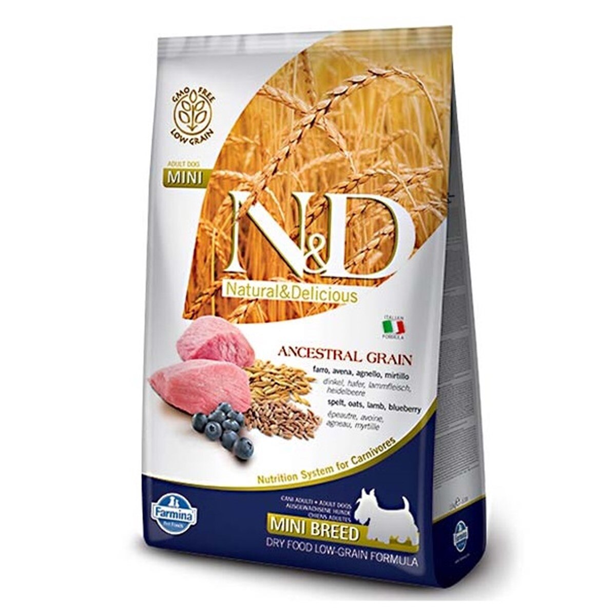 N&D A.Grain Düşük Tahıllı Kuzulu ve Yaban Mersinli Mini Irk Yetişkin Köpek Kuru Maması 7 kg