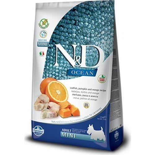 N&D Ocean Tahılsız Morina Balığı & Balkabaklı ve Portakallı Mini Irk Yetişkin Köpek Kuru Maması 7 kg