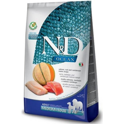 N&D Ocean Tahılsız Morina Balığı & Somon ve Kavunlu Orta ve Büyük Irk Yetişkin Köpek Kuru Maması 2,5 kg