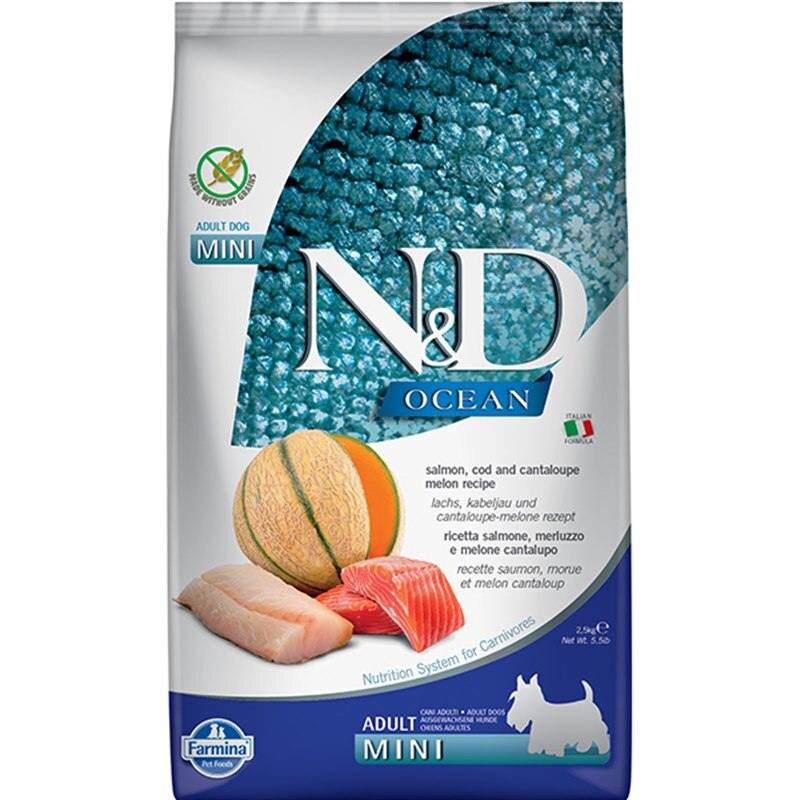 N&D Ocean Tahılsız Somon & Morina Balıklı ve Kavunlu Mini Irk Yetişkin Köpek Kuru Maması 2,5 kg