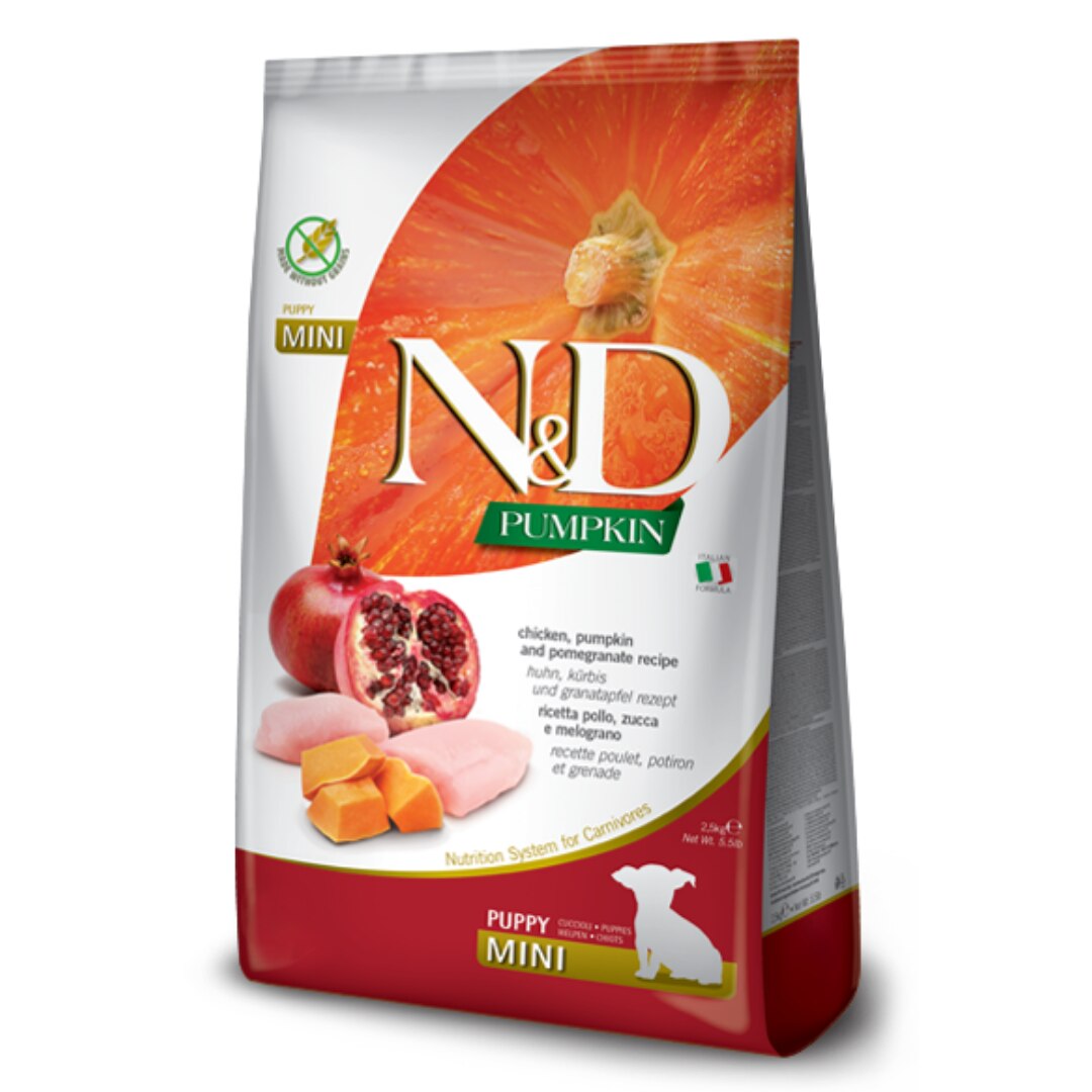 N&D Pumpkin Tahılsız Balkabaklı & Tavuklu ve Narlı Mini Irk Yavru Köpek Kuru Maması 2.5 kg