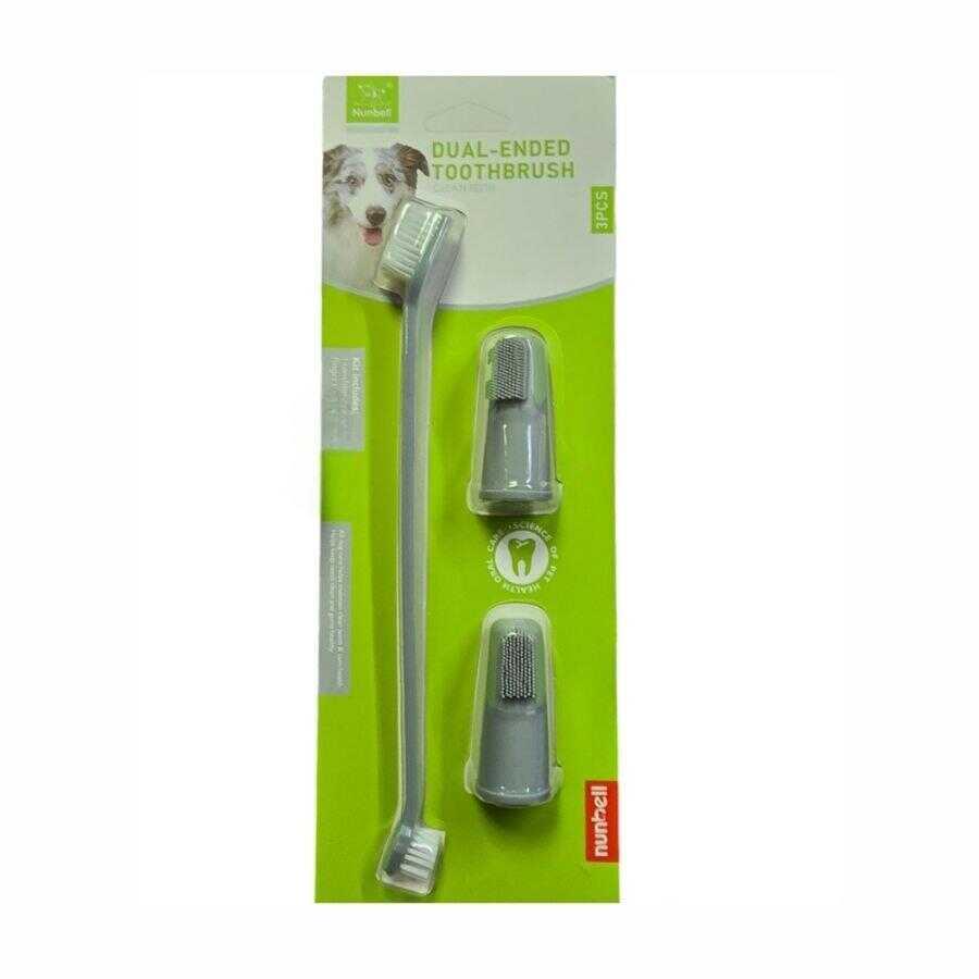 Nunbell Kedi & Köpek 2 Uçlu Diş Fırçası + 2 Adet Parmak Diş Fırçası Seti